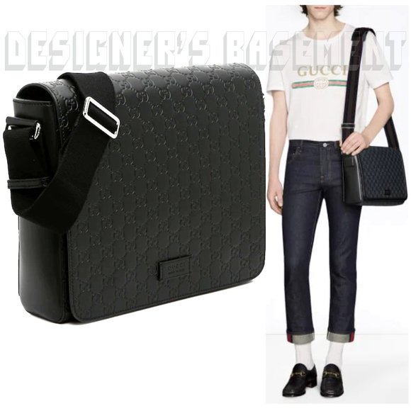 Gucci Other - GUCCI black Micro Guccissima embossed leather Messenger crossbody shoulder Bag